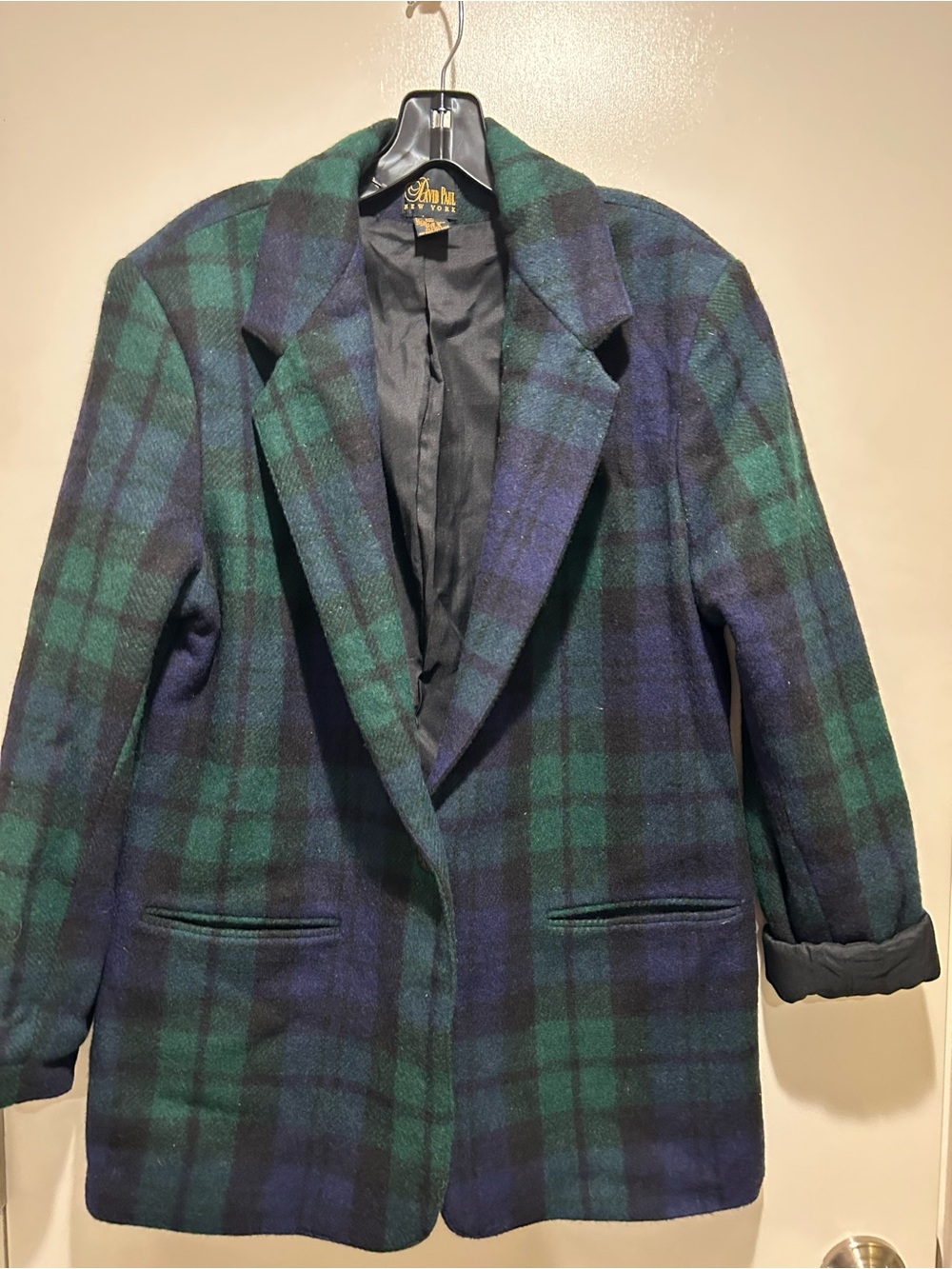 Vintage David Paul New York Green & Navy Plaid Wool Blazer